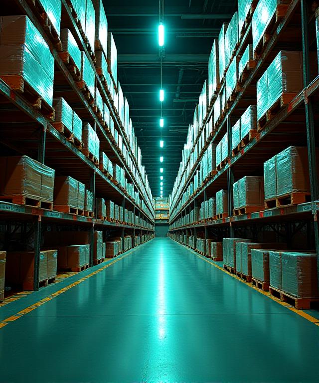 Modern industrial warehouse interior with high-quality pallet racking